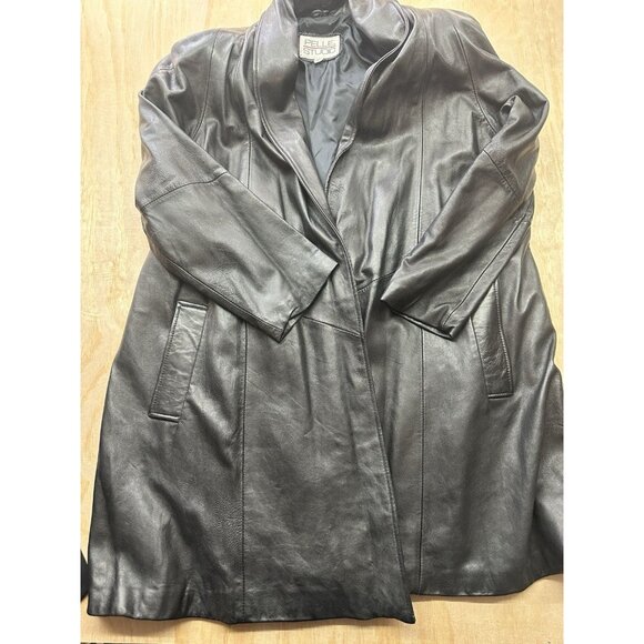 Pelle Studio Long Leather Coat Women’s Large Oversized Can Fit Plus 2X - Picture 1 of 7